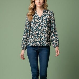 Banana Republic Green Floral Long Sleeve Blouse – Size M